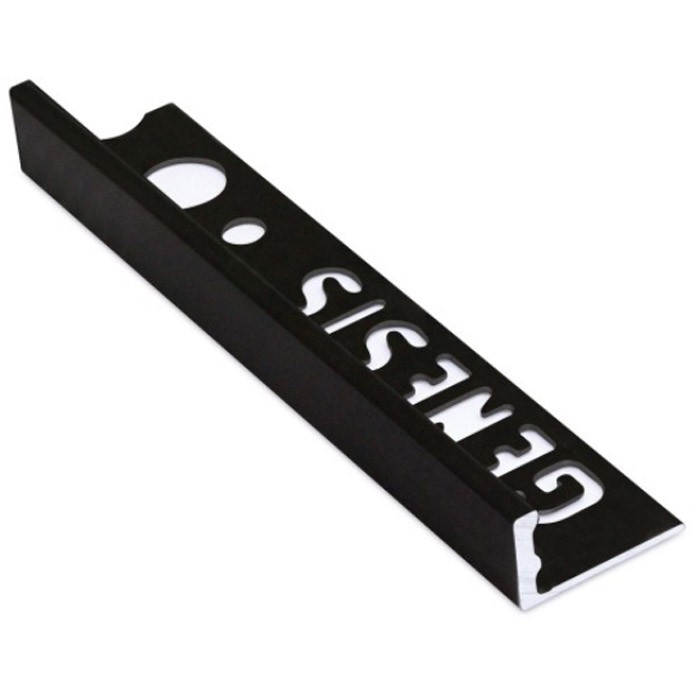 10mm / 12mm Genesis Matt Black Aluminium Tile Trim Straight Edge ESA Profile